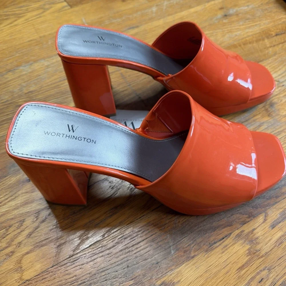 Worthington Platform Wedge Sandal Mules Patent Orange Women's Sz 9 NWT *
